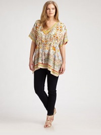 A timeless silk design featuring a bohemian print, that is designed to accentuate the neckline and the waist, thanks to braided tassels at its drawstring waist.V-necklineShort sleevesDrawstring waistBraided tasselsAbout 33 from shoulder to hemSilkHand washImported A timeless silk design featuring a bohemian print, that is designed to accentuate the neckline and the waist, thanks to braided tassels at its drawstring waist.V-necklineShort sleevesDrawstring waistBraided tasselsAbout 33 from shoulder to hemSilkHand washImported