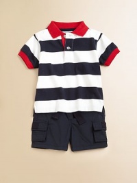 Rendered in lightweight cotton, this classic polo design features bold stripes and contrasting trim.Ribbed polo collarShort sleevesFront button placketUneven side-vented hemCottonMachine washImported Please note: Number of buttons may vary depending on size ordered. Rendered in lightweight cotton, this classic polo design features bold stripes and contrasting trim.Ribbed polo collarShort sleevesFront button placketUneven side-vented hemCottonMachine washImported Please note: Number of buttons may vary depending on size ordered.