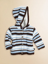 Both cozy and sophisticated, in a textured purl stitch of smart stripes with a comfy hood.Jersey-lined hood with solid trimButton frontLong sleeves with solid cuffsSolid bottom trimFully linedCottonMachine washImported Please note: Number of buttons may vary depending on size ordered. Both cozy and sophisticated, in a textured purl stitch of smart stripes with a comfy hood.Jersey-lined hood with solid trimButton frontLong sleeves with solid cuffsSolid bottom trimFully linedCottonMachine washImported Please note: Number of buttons may vary depending on size ordered.