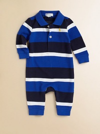 Classic stripes and Ralph Lauren's signature pony lend a preppy aesthetic to a soft cotton coverall.Polo collarLong sleevesButton-frontBottom snapsCottonMachine washImported Please note: Number of buttons/snaps may vary depending on size ordered. Classic stripes and Ralph Lauren's signature pony lend a preppy aesthetic to a soft cotton coverall.Polo collarLong sleevesButton-frontBottom snapsCottonMachine washImported Please note: Number of buttons/snaps may vary depending on size ordered.