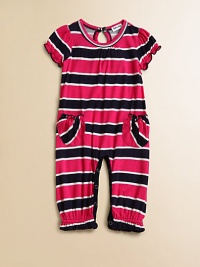 This precious, ultra-soft one-piece is given a girly makeover with ruffled trim.ScoopneckShort sleevesBack keyhole buttonFront patch pocketsBottom snaps50% cotton/50% modalMachine washImported Please note: Number of buttons may vary depending on size ordered. This precious, ultra-soft one-piece is given a girly makeover with ruffled trim.ScoopneckShort sleevesBack keyhole buttonFront patch pocketsBottom snaps50% cotton/50% modalMachine washImported Please note: Number of buttons may vary depending on size ordered.