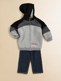Your little guy will be ready for anything wearing this ultra-soft, three-piece set with distressed signature graphics. Zip-front, long-sleeve colorblocked hoodie with graphic logo screen and split kangaroo pocketsLong-sleeve tee with ribbed crewneck and urban logo printJean pants with snap close, back elastic waist and back patch pocketsHoodie and tee: cotton/polyesterJeans: cottonMachine washImported Your little guy will be ready for anything wearing this ultra-soft, three-piece set with distressed signature graphics. Zip-front, long-sleeve colorblocked hoodie with graphic logo screen and split kangaroo pocketsLong-sleeve tee with ribbed crewneck and urban logo printJean pants with snap close, back elastic waist and back patch pocketsHoodie and tee: cotton/polyesterJeans: cottonMachine washImported