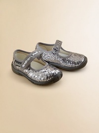 She'll shine like a disco ball in these glitter-adorned Mary Jane flats with adjustable grip-tape closure and rubber sole for supreme comfort.Adjustable grip-tape strapTextile and glitter upperTextile liningRubber solePadded leather insoleImported She'll shine like a disco ball in these glitter-adorned Mary Jane flats with adjustable grip-tape closure and rubber sole for supreme comfort.Adjustable grip-tape strapTextile and glitter upperTextile liningRubber solePadded leather insoleImported