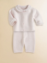 Baby will be cuddle-ready in this precious knit cotton set with smocked trim and matching pants.Round collarLong sleevesFront buttonsElastic waistCottonMachine washImported Please note: Number of buttons may vary depending on size ordered. Baby will be cuddle-ready in this precious knit cotton set with smocked trim and matching pants.Round collarLong sleevesFront buttonsElastic waistCottonMachine washImported Please note: Number of buttons may vary depending on size ordered.