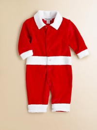Your little Santa is a gift all his own in this festive, plush velour and sherpa-trimmed playsuit.Spread collarLong sleeves with sherpa cuffsFront snapsBottom snapsSherpa hem80% cotton/20% polyesterMachine washImported Please note: Number of snaps may vary depending on size ordered. Your little Santa is a gift all his own in this festive, plush velour and sherpa-trimmed playsuit.Spread collarLong sleeves with sherpa cuffsFront snapsBottom snapsSherpa hem80% cotton/20% polyesterMachine washImported Please note: Number of snaps may vary depending on size ordered.