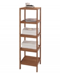 Take your organization to new heights with the Eco 5-shelf tower. Featuring hand-crafted, eco-friendly bamboo wood for decorative and functional storage perfect for the bath or any room in your home. Easy assembly, hardware included. Take your organization to new heights with the Eco 5-shelf tower. Featuring hand-crafted, eco-friendly bamboo wood for decorative and functional storage perfect for the bath or any room in your home. Easy assembly, hardware included.