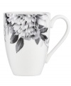 Subdued in shades of gray, the vivacious florals of Moonlit Garden dinnerware adorn this sleek white mug with modern romance. In durable Lenox porcelain.