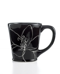 Mix-and-match! Sprawling black-and-white flowers lend your tabletop a modern sensibility. A blend of classic florals and contemporary design, this mug from the Laurie Gates dinnerware and dishes collection is crafted to enhance your decor at special occasions or quiet nights at home. Mix-and-match! Sprawling black-and-white flowers lend your tabletop a modern sensibility. A blend of classic florals and contemporary design, this mug from the Laurie Gates dinnerware and dishes collection is crafted to enhance your decor at special occasions or quiet nights at home.