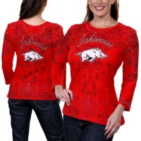 NCAA Arkansas Razorbacks Women's Allover Three Quarter Sleeve Rhinestone T-Shirt - Cardinal (Small) NCAA Arkansas Razorbacks Women's Allover Three Quarter Sleeve Rhinestone T-Shirt - Cardinal (Small)