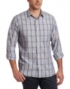 Perry Ellis Men's Long-Sleeve Slim-Fit Dot Plaid Woven Shirt