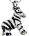 Cute Enamel Zebra Safari Charm Necklace with Austrian colorful Crystals Accents