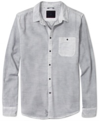 Feel grounded as you explore your outer limits with this long sleeve button down Space shirt by Guess Jeans. Feel grounded as you explore your outer limits with this long sleeve button down Space shirt by Guess Jeans.