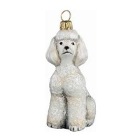 Joy to the World Collectibles European Blown Glass Pet Ornament, Toy Poodle, White Joy to the World Collectibles European Blown Glass Pet Ornament, Toy Poodle, White