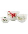 A season of entertaining and celebration will flourish with Winter Meadow bowls from Lenox. Red poinsettia and crisp holly bloom on ivory porcelain designed to complement the mix-and-match dinnerware collection.