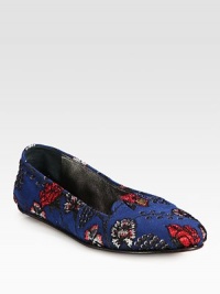 Beautiful embroidered jacquard in rich jewel tones forms this easy silhouette, topped with a metal heart detail. Embroidered jacquard upperLeather lining and solePadded insoleMade in Italy Beautiful embroidered jacquard in rich jewel tones forms this easy silhouette, topped with a metal heart detail. Embroidered jacquard upperLeather lining and solePadded insoleMade in Italy