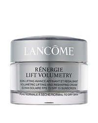 Skin Truth:Skin cells need to communicate with each other constantly. This communication is key in helping maintain the support structure that keeps skin looking youthful.Lancôme innovation:New from Lancôme, Rénergie Lift Volumetry features the unique GF-Volumetry™ complex, shown to help support cellular communication*. Facial contours appear smooth and firm, giving the jawline a more defined appearance and revealing a more youthful-looking shape.See a dual action lift for a volumetric result:1) LIFTING ACTION: skin looks lifted, feels firmer.2) CONTOURING ACTION: within four weeks, lost volume is visibly restored for defined cheeks, jawline and contours.Visibly lifted and firmer, facial contours appear significantly reshaped and youthfully refined.Directions:Apply before sun exposure.Non-comedogenic. Dermatologist-tested for safety. Skin Truth:Skin cells need to communicate with each other constantly. This communication is key in helping maintain the support structure that keeps skin looking youthful.Lancôme innovation:New from Lancôme, Rénergie Lift Volumetry features the unique GF-Volumetry™ complex, shown to help support cellular communication*. Facial contours appear smooth and firm, giving the jawline a more defined appearance and revealing a more youthful-looking shape.See a dual action lift for a volumetric result:1) LIFTING ACTION: skin looks lifted, feels firmer.2) CONTOURING ACTION: within four weeks, lost volume is visibly restored for defined cheeks, jawline and contours.Visibly lifted and firmer, facial contours appear significantly reshaped and youthfully refined.Directions:Apply before sun exposure.Non-comedogenic. Dermatologist-tested for safety.