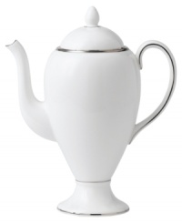 The heirloom-quality Sterling dinnerware and dishes pattern by Wedgwood is designed for formal entertaining, in pristine white bone china banded with polished platinum. The heirloom-quality Sterling dinnerware and dishes pattern by Wedgwood is designed for formal entertaining, in pristine white bone china banded with polished platinum.