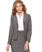 Classic suiting gets a makeover from AGB, complete with textured cotton-blend fabric and a feminine, fitted silhouette.