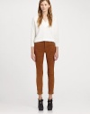 Wish list-worthy suede pants with a stretchy, slightly tapered silhouette. THE FITRise, about 9Inseam, about 28THE DETAILSButton closureZip flyFive-pocket styleCotton liningSuedeDry clean with leather specialistImportedSIZE & FITModel shown is 5'10 (177cm) wearing US size 4. Additional Information Women's Premier Designer & Contemporary Size Guide 