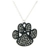 Paw Print Black & Silver Pave Crystal & Enamel Pendant Necklace