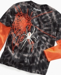 Who's afraid of the dark? Keep his smile beaming no matter how much light there is with this glow-in-the-dark graphic shirt from Flapdoodles. Who's afraid of the dark? Keep his smile beaming no matter how much light there is with this glow-in-the-dark graphic shirt from Flapdoodles.