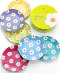 Save the best for last. Daisy-print dessert plates in six happy colors help you serve up cupcakes, cookies and cherry pie with new-found sweetness. A cute gift with a box to match. Save the best for last. Daisy-print dessert plates in six happy colors help you serve up cupcakes, cookies and cherry pie with new-found sweetness. A cute gift with a box to match.