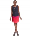 Jessica Howard's dress features show-stopping colorblocked style and a flattering belted silhouette.