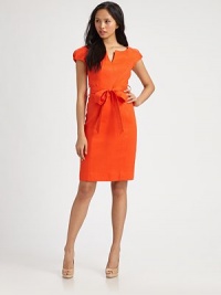 Soft puffed sleeves and a waist-cinching self-belt shape this gorgeous cotton/linen sheath.Split V necklineShort sleevesPrincess seamsSelf-beltBack top-button keyholeCenter back zipperAbout 24 from natural waist69% linen/28% viscose/3% elastaneDry cleanMade in USA of Italian fabricModel shown is 5'10 (177cm) wearing US size 4. Soft puffed sleeves and a waist-cinching self-belt shape this gorgeous cotton/linen sheath.Split V necklineShort sleevesPrincess seamsSelf-beltBack top-button keyholeCenter back zipperAbout 24 from natural waist69% linen/28% viscose/3% elastaneDry cleanMade in USA of Italian fabricModel shown is 5'10 (177cm) wearing US size 4.
