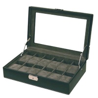 Watch Box Storage Case Black Leather White Stitching 12 Watches Glass Window Watch Box Storage Case Black Leather White Stitching 12 Watches Glass Window