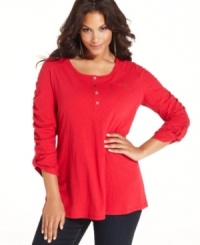 Top off your casual bottoms with Style&co.'s three-quarter-sleeve plus size henley-- it's an Everyday Value! Top off your casual bottoms with Style&co.'s three-quarter-sleeve plus size henley-- it's an Everyday Value!