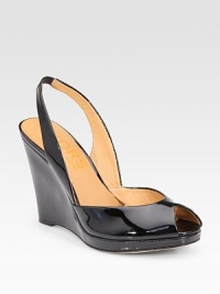 Comfortable slingback and uplifting wedge adorn this lovely patent leather design. Self-covered wedge, 3½ (90mm) Covered platform, ¼ (5mm) Compares to a 3¼ heel (80mm) Patent leather upper Leather lining and sole Padded insole Made in Italy Comfortable slingback and uplifting wedge adorn this lovely patent leather design. Self-covered wedge, 3½ (90mm) Covered platform, ¼ (5mm) Compares to a 3¼ heel (80mm) Patent leather upper Leather lining and sole Padded insole Made in Italy