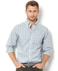 From the desk to after-dinner drinks, this plaid Nautica shirt keeps you looking crisp. From the desk to after-dinner drinks, this plaid Nautica shirt keeps you looking crisp.