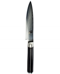 Now it's easy to eat your fruits & veggies-core & peel them with this on-point knife. Crafted from stainless steel with an impenetrable steel core, this traditional Japanese blade features precision angling on each side, a full tang for incredible strength and balance and a D-shaped ebony handle that feels just right in your hand. Lifetime warranty. Now it's easy to eat your fruits & veggies-core & peel them with this on-point knife. Crafted from stainless steel with an impenetrable steel core, this traditional Japanese blade features precision angling on each side, a full tang for incredible strength and balance and a D-shaped ebony handle that feels just right in your hand. Lifetime warranty.