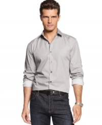 Slim-fitted for a tailored look. Style classic dark denim or wool trousers with a sleek button front shirt by Alfani RED. Slim-fitted for a tailored look. Style classic dark denim or wool trousers with a sleek button front shirt by Alfani RED.