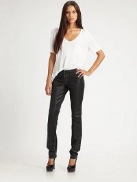 Luxe twill tailored in a low-rise skinny fit, finished with a chic overdyed coating.THE FITSlim fit Low rise, about 9 Inseam, about 28THE DETAILSZip fly Two-pocket style 98% cotton/2% Lycra Dry clean Made in USA of imported fabric Model shown is 5'10(178cm) wearing US size 4. Luxe twill tailored in a low-rise skinny fit, finished with a chic overdyed coating.THE FITSlim fit Low rise, about 9 Inseam, about 28THE DETAILSZip fly Two-pocket style 98% cotton/2% Lycra Dry clean Made in USA of imported fabric Model shown is 5'10(178cm) wearing US size 4.