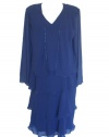 PATRA Women's Chiffon Bead Tier Mock Jacket Dress-DARK BLUE-10