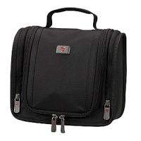 Top hanging hook suspends bag for easy access. Dual-end, zippered compartments hold bottles, brushes, or loose items. Main compartment features elasticized brush holders and multiple organizational pockets that can hold full-size toiletries Easy to clean, water-resistant inner lining features antibacterial coating Haul handle for convenient traveling. Top hanging hook suspends bag for easy access. Dual-end, zippered compartments hold bottles, brushes, or loose items. Main compartment features elasticized brush holders and multiple organizational pockets that can hold full-size toiletries Easy to clean, water-resistant inner lining features antibacterial coating Haul handle for convenient traveling.