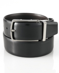 The reversible design of this luxe leather belt from Perry Ellis let's you get the most mileage out of your wardrobe. The reversible design of this luxe leather belt from Perry Ellis let's you get the most mileage out of your wardrobe.