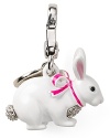 This fluffy white bunny features a sparkling tail and pink ribbon. Charm from Juicy Couture.