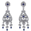 Sterling Silver Floral Dangle Chandelier Earrings with Brilliant Cut Clear & Blue Sapphire Color CZ Stones 1.2 inch Long For Women