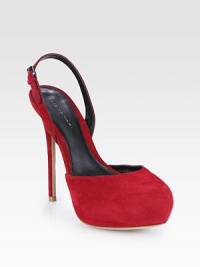 A piercing heel heightens this velvety suede pump with an adjustable slingback strap. Self-covered heel, 5¼ (130mm)Hidden platform, 1½ (40mm)Compares to a 3¾ heel (95mm)Suede upperAdjustable slingback strapLeather lining and solePadded insoleImported A piercing heel heightens this velvety suede pump with an adjustable slingback strap. Self-covered heel, 5¼ (130mm)Hidden platform, 1½ (40mm)Compares to a 3¾ heel (95mm)Suede upperAdjustable slingback strapLeather lining and solePadded insoleImported