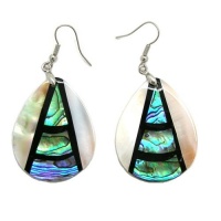 Pearlz Ocean Silvertone Copper Abalone and White Shell Pear Dangle Earrings Pearlz Ocean Silvertone Copper Abalone and White Shell Pear Dangle Earrings