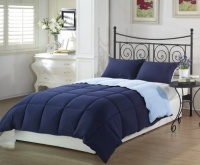 Chezmoi Collection 3-Piece Navy Light Blue Super Soft Goose Down Alternative Reversible Comforter Set, Queen/Full Size Chezmoi Collection 3-Piece Navy Light Blue Super Soft Goose Down Alternative Reversible Comforter Set, Queen/Full Size
