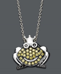 You've found Prince Charming at last! This smiling frog pendant features round-cut yellow diamonds (1/2 ct. t.w.) and black diamond accents. Crafted in sterling silver. Approximate length: 18 inches. Approximate drop: 1/2 inch. You've found Prince Charming at last! This smiling frog pendant features round-cut yellow diamonds (1/2 ct. t.w.) and black diamond accents. Crafted in sterling silver. Approximate length: 18 inches. Approximate drop: 1/2 inch.