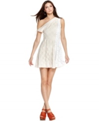 Contrasting lace & a one-shoulder style adds a modern edge to this otherwise sweetly spring RACHEL Rachel Roy dress! Contrasting lace & a one-shoulder style adds a modern edge to this otherwise sweetly spring RACHEL Rachel Roy dress!