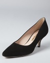 A classic, pointed silhouette in soft suede; from Salvatore Ferragamo.