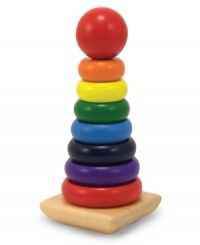 Talk about a classic childhood toy! All the colors of the rainbow are represented by these eight smooth, easy-grasp wooden pieces. Stack them on the solid-wood base, designed with rocking edges for safe and intriguing play. Talk about a classic childhood toy! All the colors of the rainbow are represented by these eight smooth, easy-grasp wooden pieces. Stack them on the solid-wood base, designed with rocking edges for safe and intriguing play.