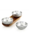 Out of the woods. Crafted in beautiful sheesham hardwood, this Martha Stewart Collection condiment set is a natural choice for casual entertaining. Wood carvings in gleaming aluminum elevate simple silhouettes with cool sophistication.