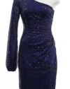 David Meister Cobalt Blue Sequined One Shoulder Cocktail Dress 10