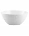 As durable as it is elegant, Mikasa's Countryside Scroll vegetable bowl features classically designed, chip-resistant bone china embossed with delicate scrolling vines and fluted detail. A pure white glaze makes it suitable for every day, any occasion.